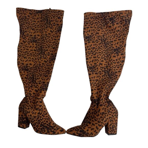 Torrid 10WW Leopard Boots Over The Knee OTK Block Heel Mob Wife Indie Sleaze - Picture 2 of 10